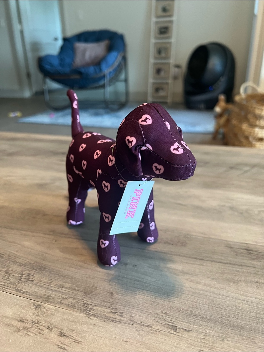 PINK Victoria's Secret Branded Burgundy Heart Pattern Dog Plush Décor NWT
